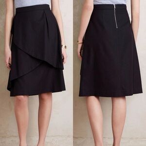 Anthropologie Maeve Origami midi skirt black layered a-line cotton linen size 8